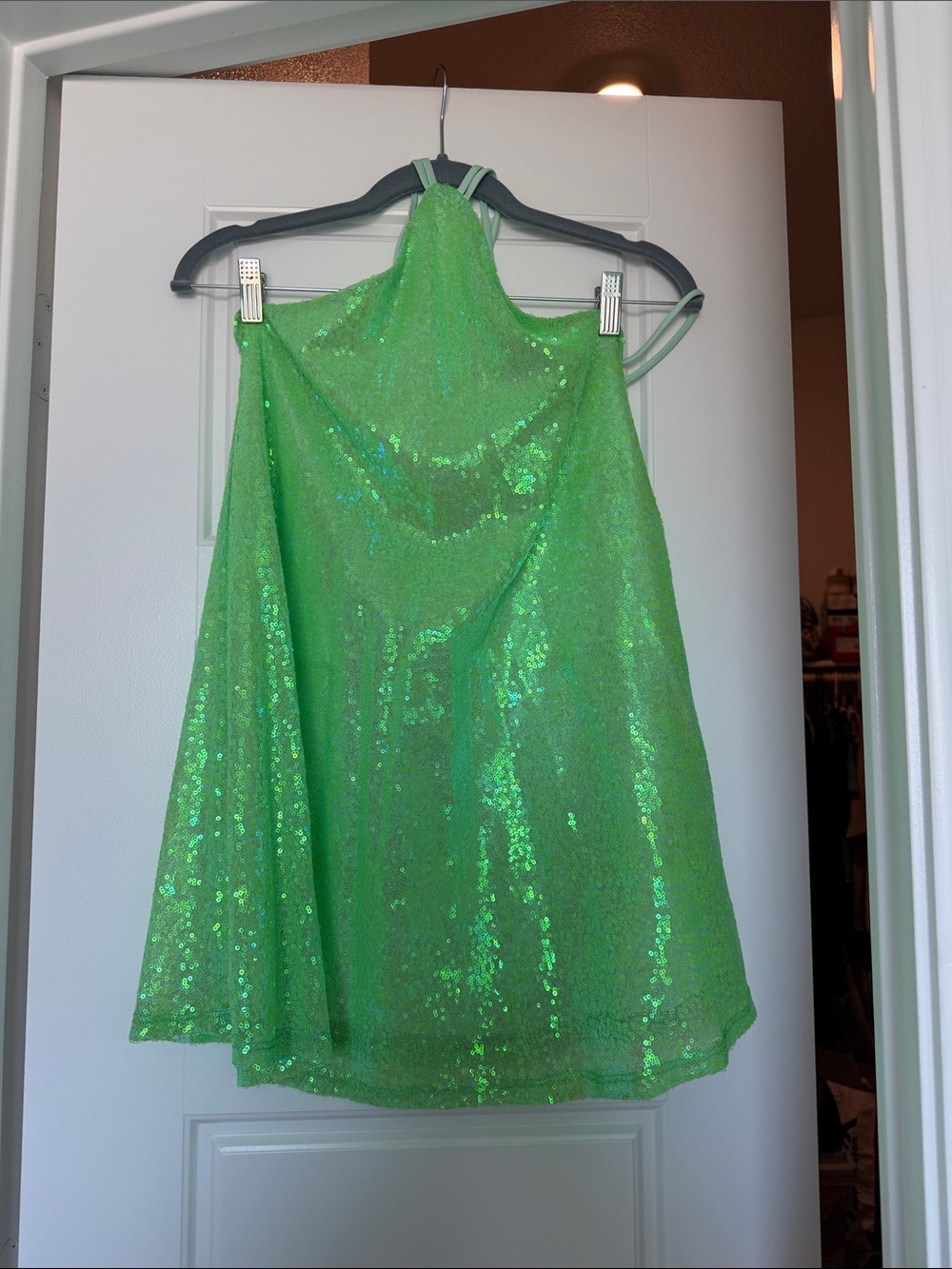 Lucy in the Sky Neon Green Sequin Backless Halter Dress